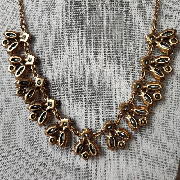 J. Crew Statement Necklace Canary Yellow Iridescent Marquis Smoke Stones Glassy - Picture 4 of 12